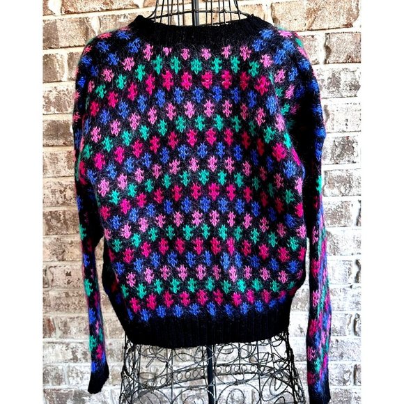 Best American Clothing Co Cardigan Medium Wool Blend Black Geometric Vin… - Picture 2 of 12